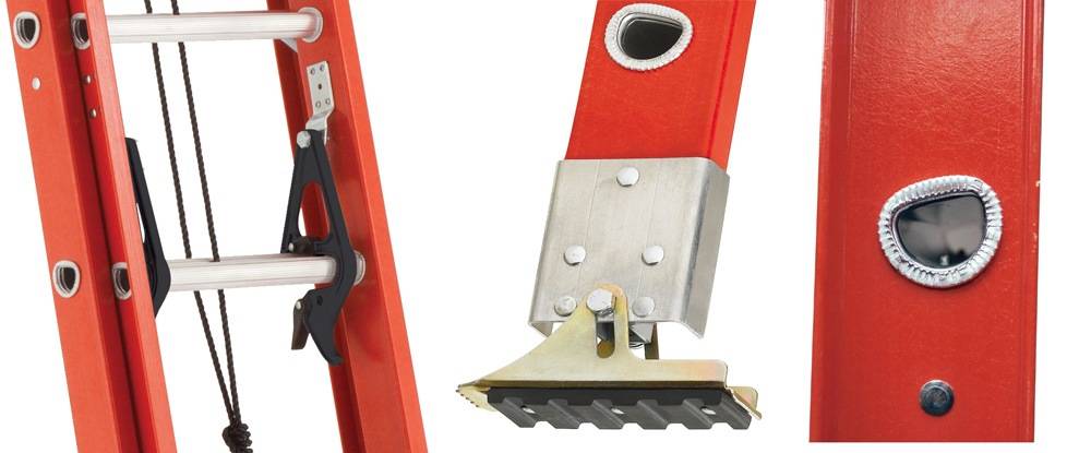 Louisville Ladder L-3022-28PT comes with a Quicklatch Runglock System and steel swivel safety shoes with metal shield